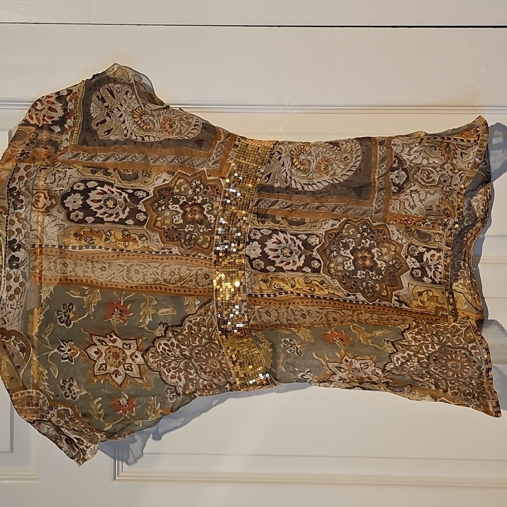 WD·NY 100% Silk Boho Sequin Embellished Blouse – Size 10 - Picture 4 of 4